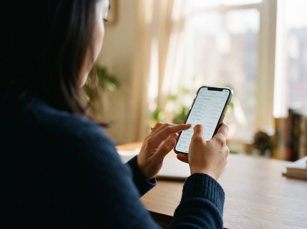 A person checks a list of subscription charges on a smartphone next to a highlighted bank statement.